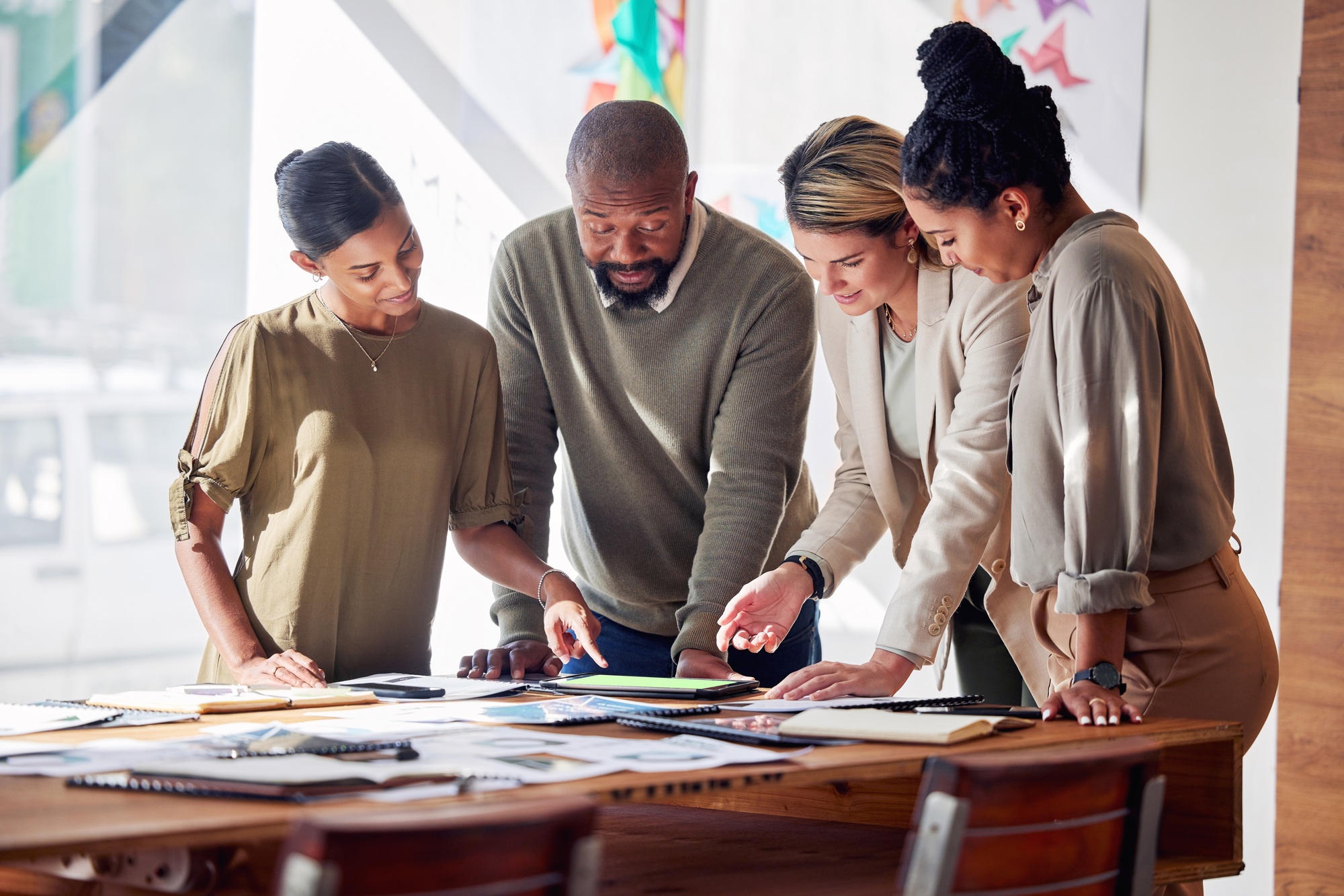 Business people planning, brainstorming and teamwork for startup strategy, digital marketing ideas